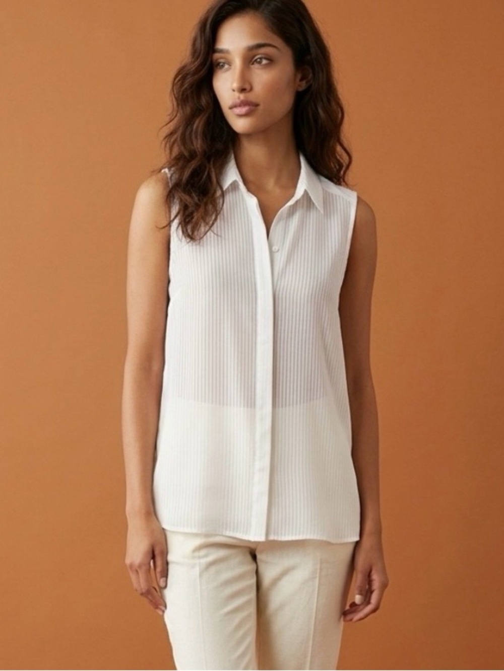 Modern Works Ivory Classic Office Wear Sleeveless Striped Blouse - XL